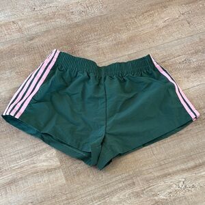 SHEIN Dark Green Athletic Shorts with Pink Stripes